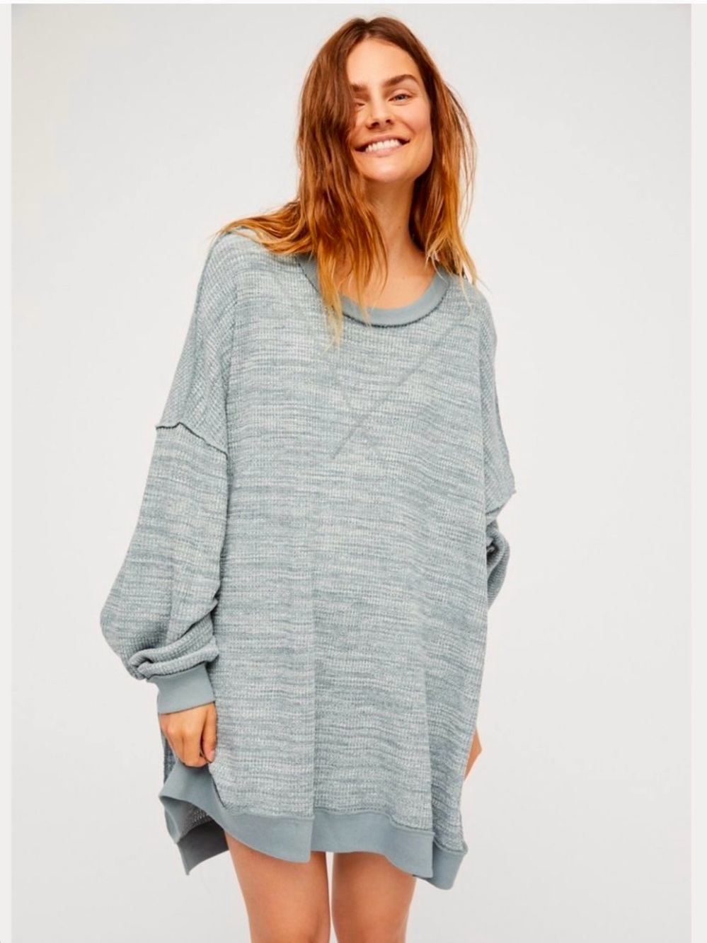We The Free Oversized Thermal Tunic Womens Small Inside out seams Heathered Gray